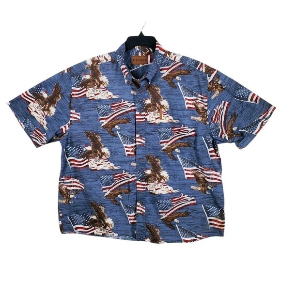 Magellan Outdoors Shirt Mens 2XL Blue Red Patriotic American Flag Bald Eagle SS - Picture 9 of 10